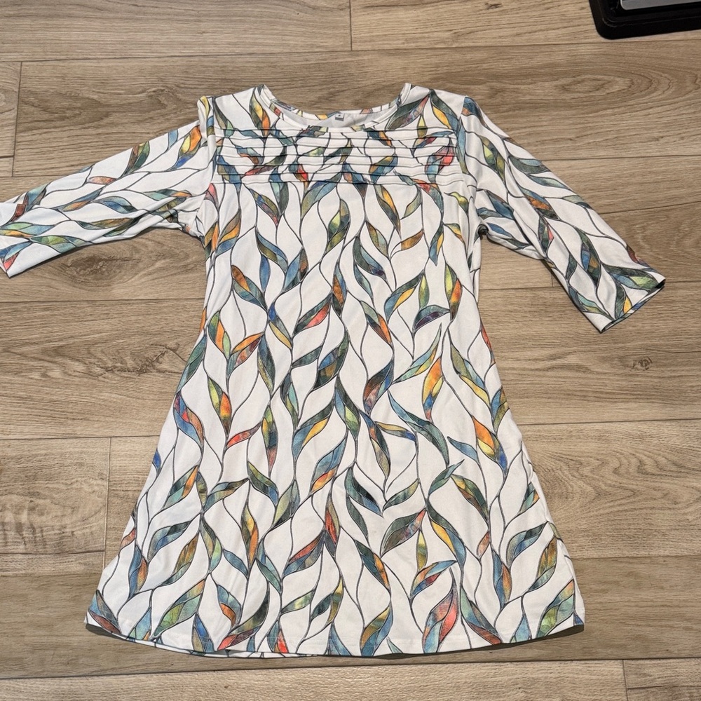 Womens White Multicolor Leaf-Print Knit Dress